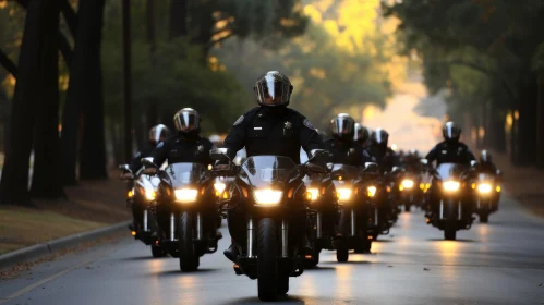 Police Officers on Motorcycles at Sunrise