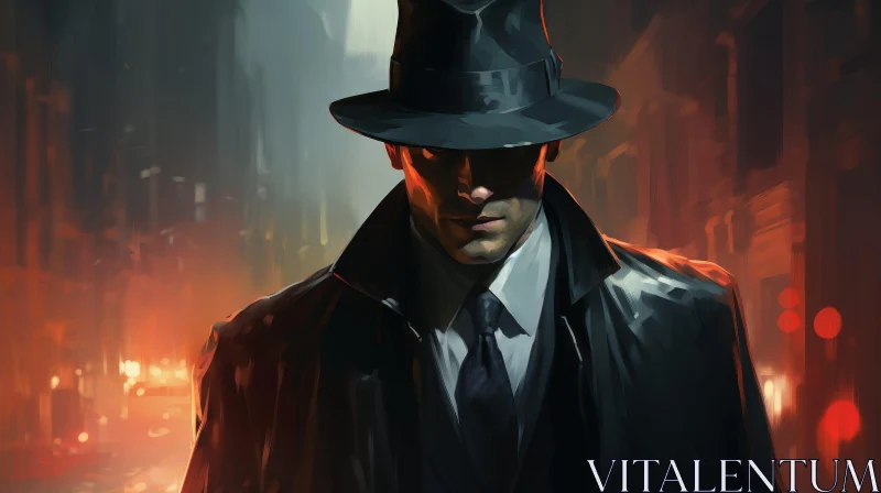 Serious Man in Hat and Coat Painting AI Image