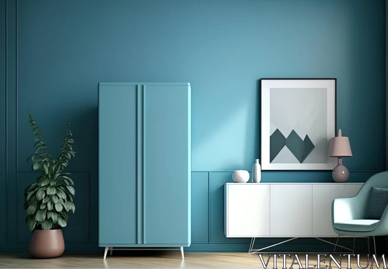 Contemporary Modern Interior Design with Blue Cabinet AI Image
