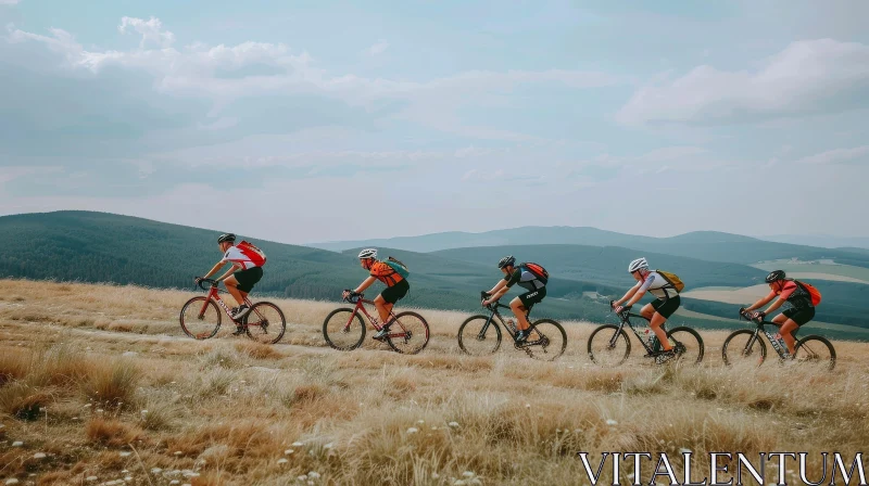 Cycling Adventure: Four Cyclists on Rural Road AI Image