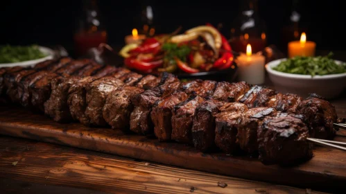 Delicious Grilled Meats on Wooden Cutting Board