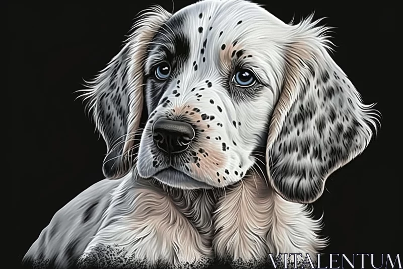 Engraving of an English Setter Puppy: Dot-Painted Colors and Optical Blending AI Image