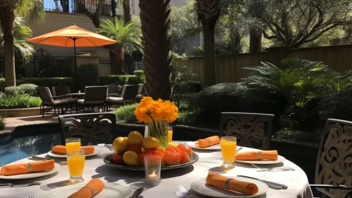 Italianate Flair: Sunny Outdoor Dining Scene with Oranges