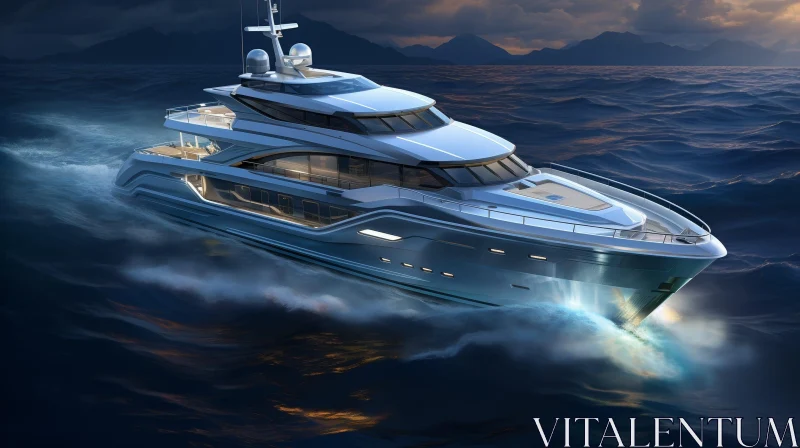 AI ART Luxurious Yacht Sailing at Sunset on Calm Sea
