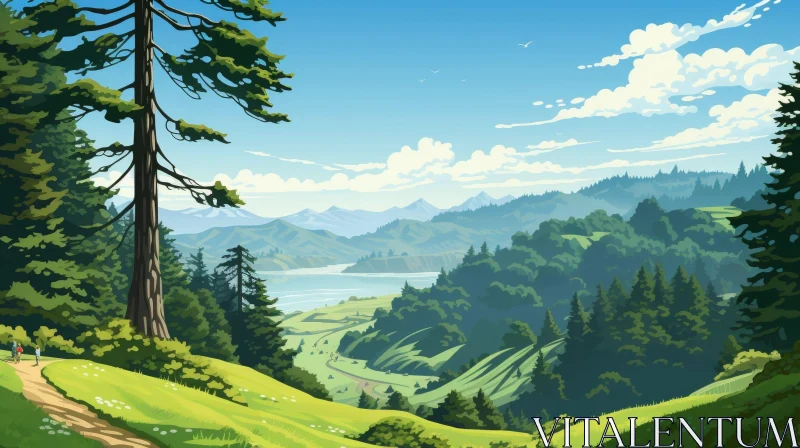 Mountain Landscape Illustration - Scenic Nature Artwork AI Image
