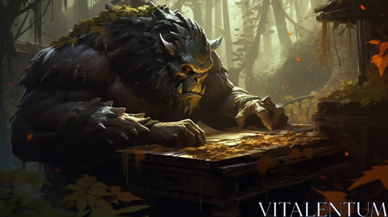 Muscular Ogre in Dark Fantasy Forest AI Image