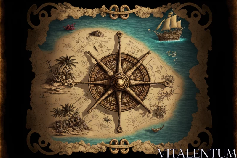 AI ART Pirate Ship in Antique World Map: A Nautical Journey of Tropical Symbolism