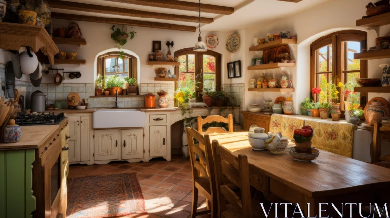 AI ART Rustic Kitchen Scene with Wooden Table and Cabincore Aesthetics