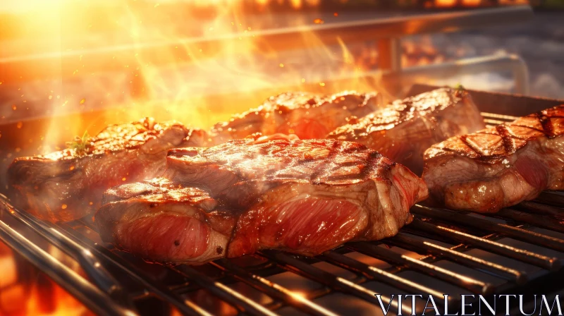 Sizzling Juicy Steak on Grill AI Image