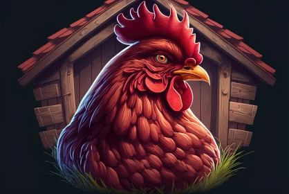 Stylized Realism: Captivating Chicken Art in Front of a Wooden Barn