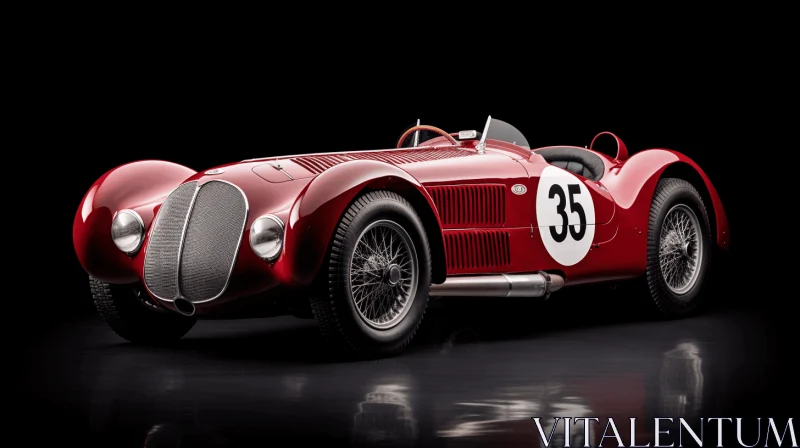 Vintage Red Race Car on Dark Background - Fine Lines and Delicate Curves AI Image