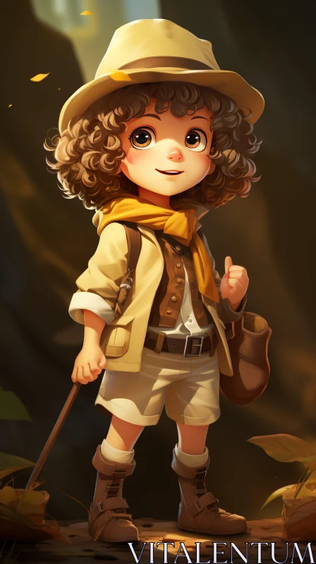 Young Girl Explorer Adventure in Nature AI Image
