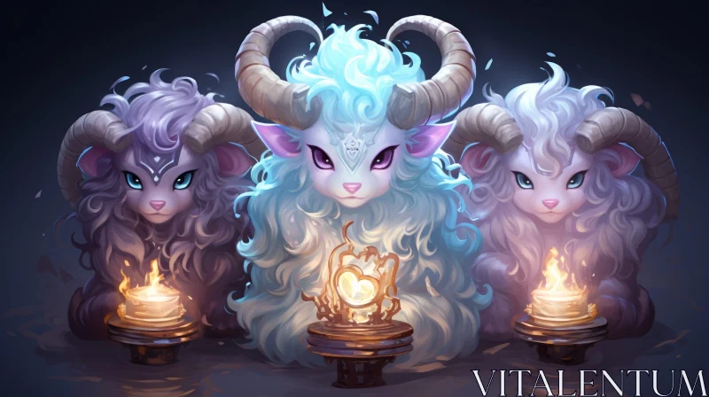 Adorable Sheep-like Creatures Fantasy Illustration AI Image
