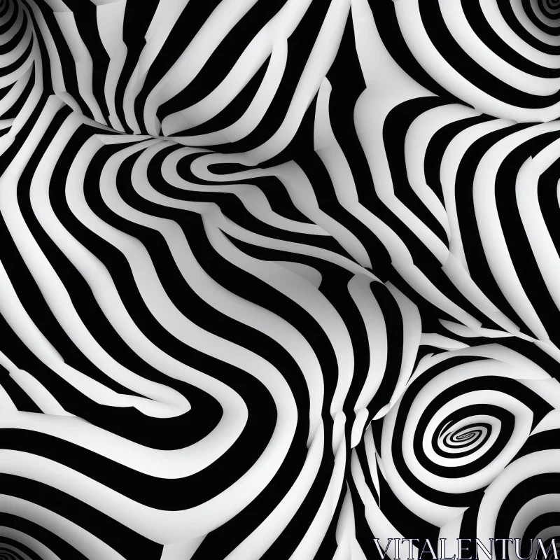 Black and White Striped Optical Illusion with 3D Rendering AI Image