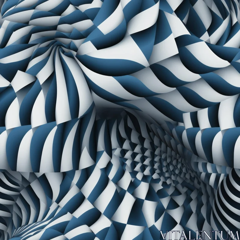 AI ART Blue and White Checkered Pattern - Abstract 3D Rendering