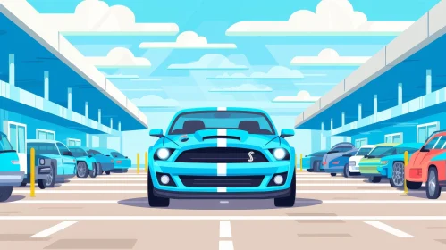 Blue Ford Mustang Shelby GT500 in Parking Lot