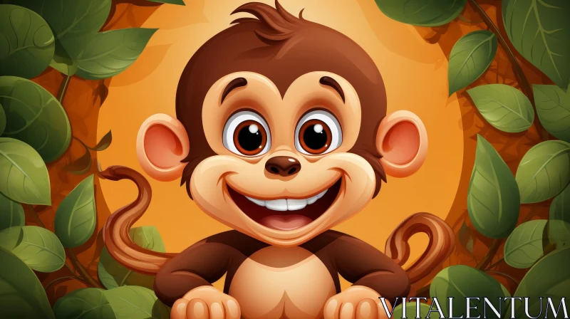 Cheerful Monkey Cartoon Illustration AI Image