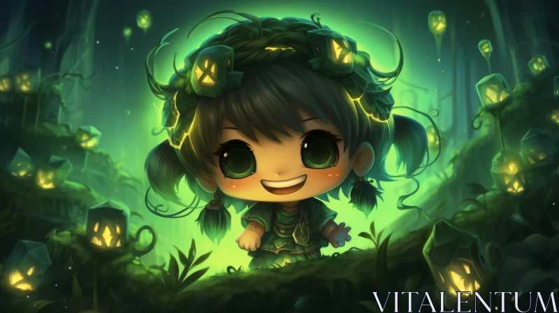 AI ART Chibi Character in Enchanted Forest - Digital Painting