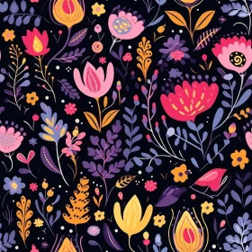 Colorful Floral Pattern on Dark Background