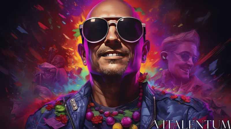 Confident Bald Man Portrait with Sunglasses AI Image