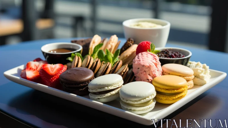 Delicious Dessert Platter with Macarons, Cookies, and Brownies AI Image