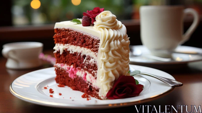 Delicious Red Velvet Cake with Raspberries and Cream AI Image