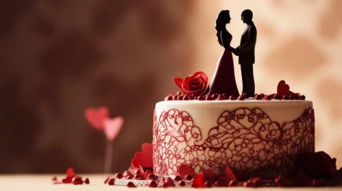 Elegant Three-Tiered Wedding Cake with Bride and Groom Figurine