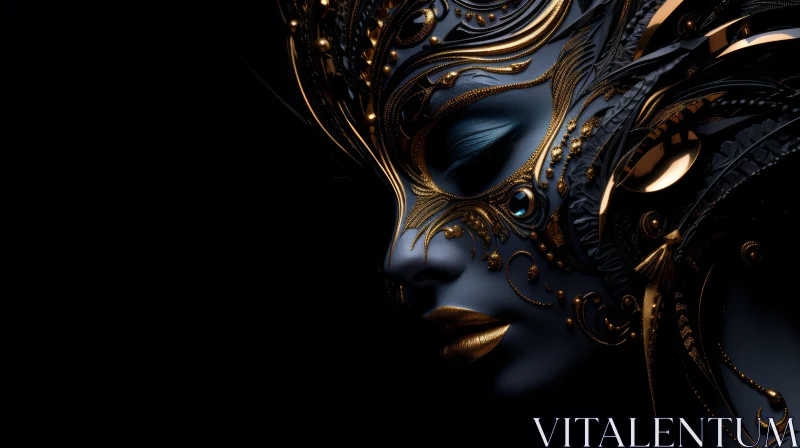AI ART Golden Mask Portrait: Enigmatic Woman in Darkness