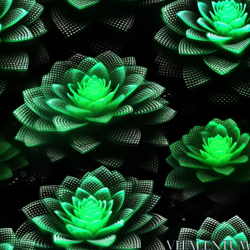 AI ART Green and Black Flowers Seamless Pattern