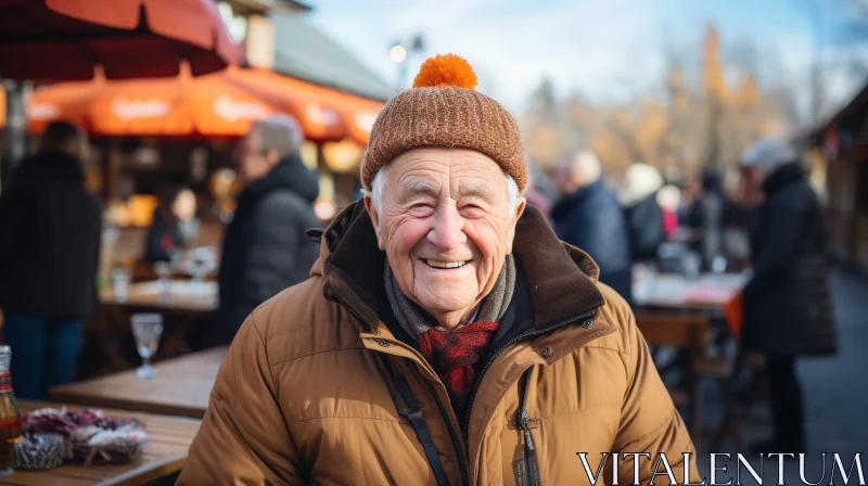Joyful Elderly Man Outdoors - Smiling Portrait AI Image