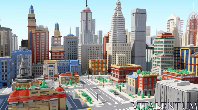 Lego Cityscape: Colorful 3D Rendering of Vibrant Skyscrapers AI Image