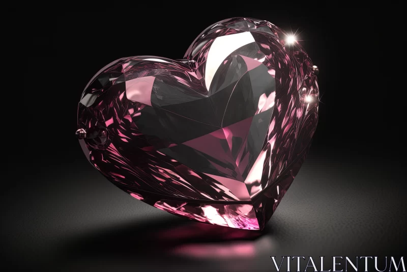 Mesmerizing 3D Rendering of Heart Shape Pink Diamond on Dark Background AI Image