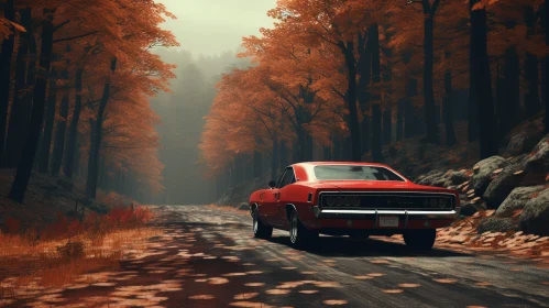 Red 1968 Dodge Charger in Fall Forest