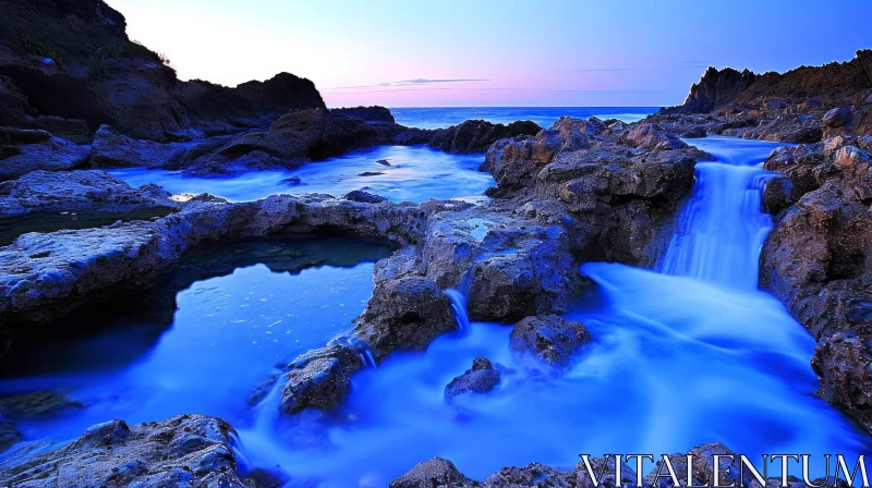 Seascape with Rocky Coast and Waterfall - A Breathtaking Natural Landscape AI Image