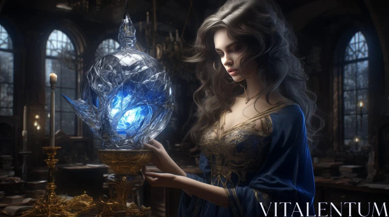 Serene Woman Portrait with Glowing Blue Orb AI Image