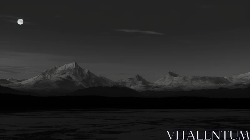 Snowy Mountain Landscape under Moonlight AI Image