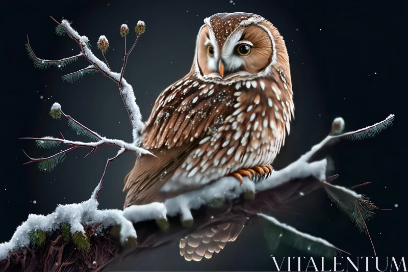 Snowy Owl on Branch | Realistic Animal Illustration AI Image