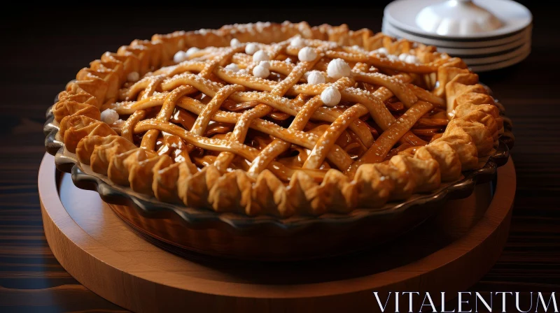 Tempting Apple Pie on Wooden Table AI Image