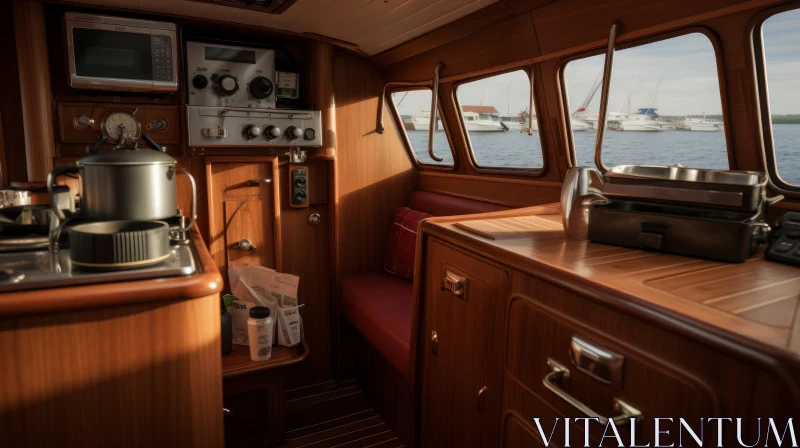Warm Boat Galley with Stunning Water Views AI Image