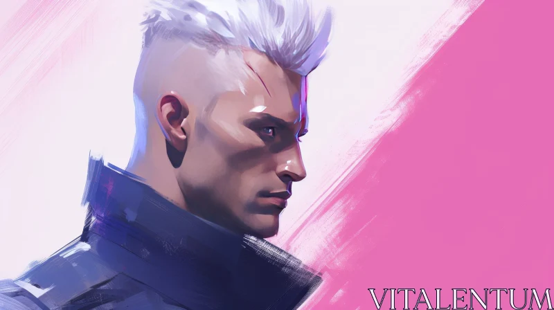 Young Man Portrait with White Hair and Scar AI Image