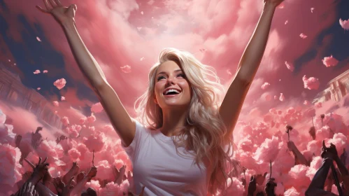 Young Woman in Pink Cotton Candy Field
