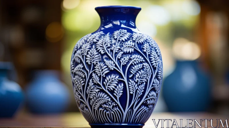 Blue and White Porcelain Vase with Floral Design AI Image
