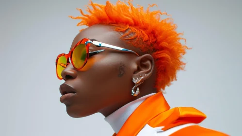 Captivating Portrait of a Stylish Woman with Orange Hair and Sunglasses