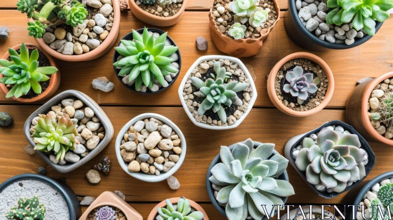 Captivating Succulents and Cacti Arrangement on Wooden Table AI Image