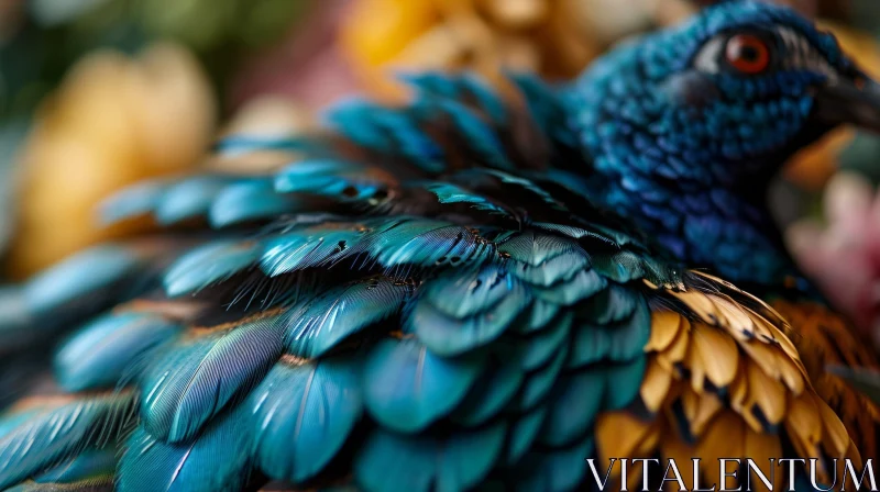 Close-up of Vibrant Blue Peacock Feathers | Detailed and Angled Perspective AI Image