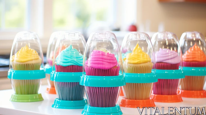 Colorful Cupcakes in Individual Containers AI Image