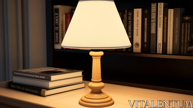 Cozy Wooden Table Lamp with Books and Knick-Knacks AI Image
