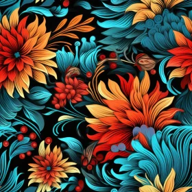 Dark Blue Floral Pattern with Colorful Flowers