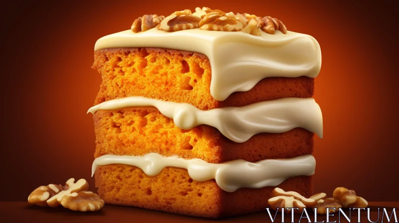 Delicious Carrot Cake with Walnuts and White Icing AI Image