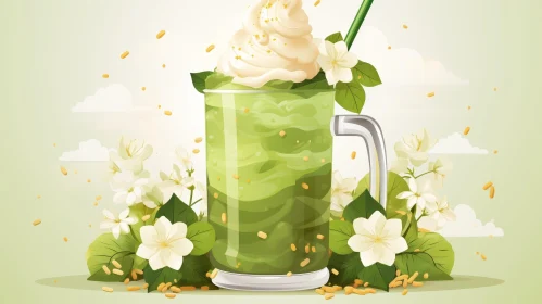 Delicious Matcha Green Tea Frappe Illustration